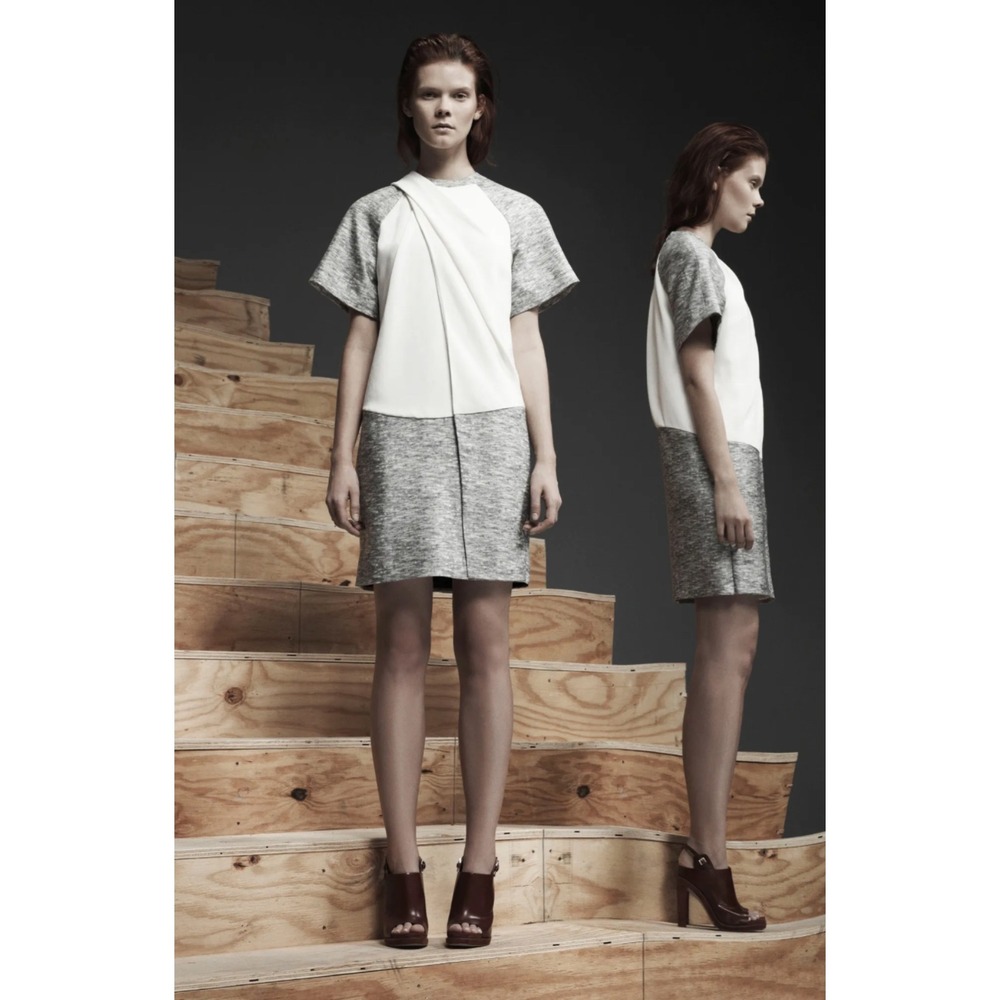 Alexander Wang Pre-Fall 2013 Runway Dress Wool Silk Draped Colorblock Size 8
